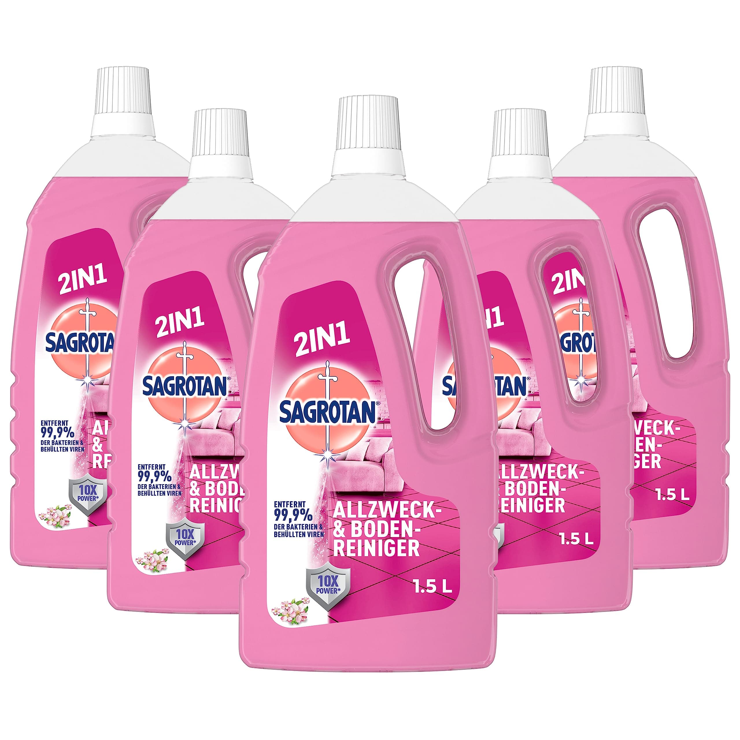Sagrotan Allzweck-Reiniger Blütenfrische – 2in1 Desinfektionsmittel 5er Pack
