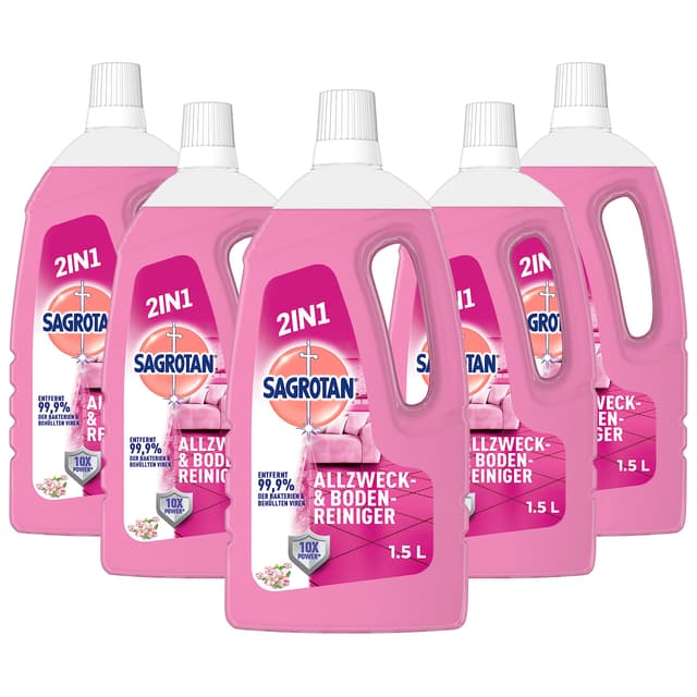 Sagrotan Allzweck-Reiniger Blütenfrische – 2in1 Desinfektionsmittel 5er Pack