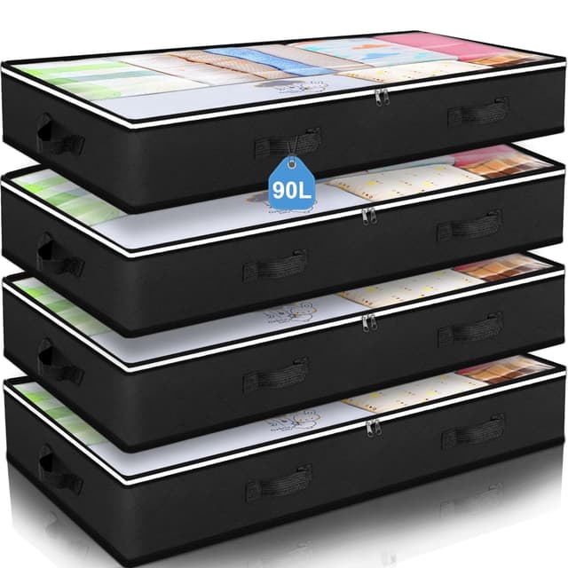 🎁 Budding Joy 4 Stück 90L Unterbettkommode, Aufbewahrungsbox mit Deckel