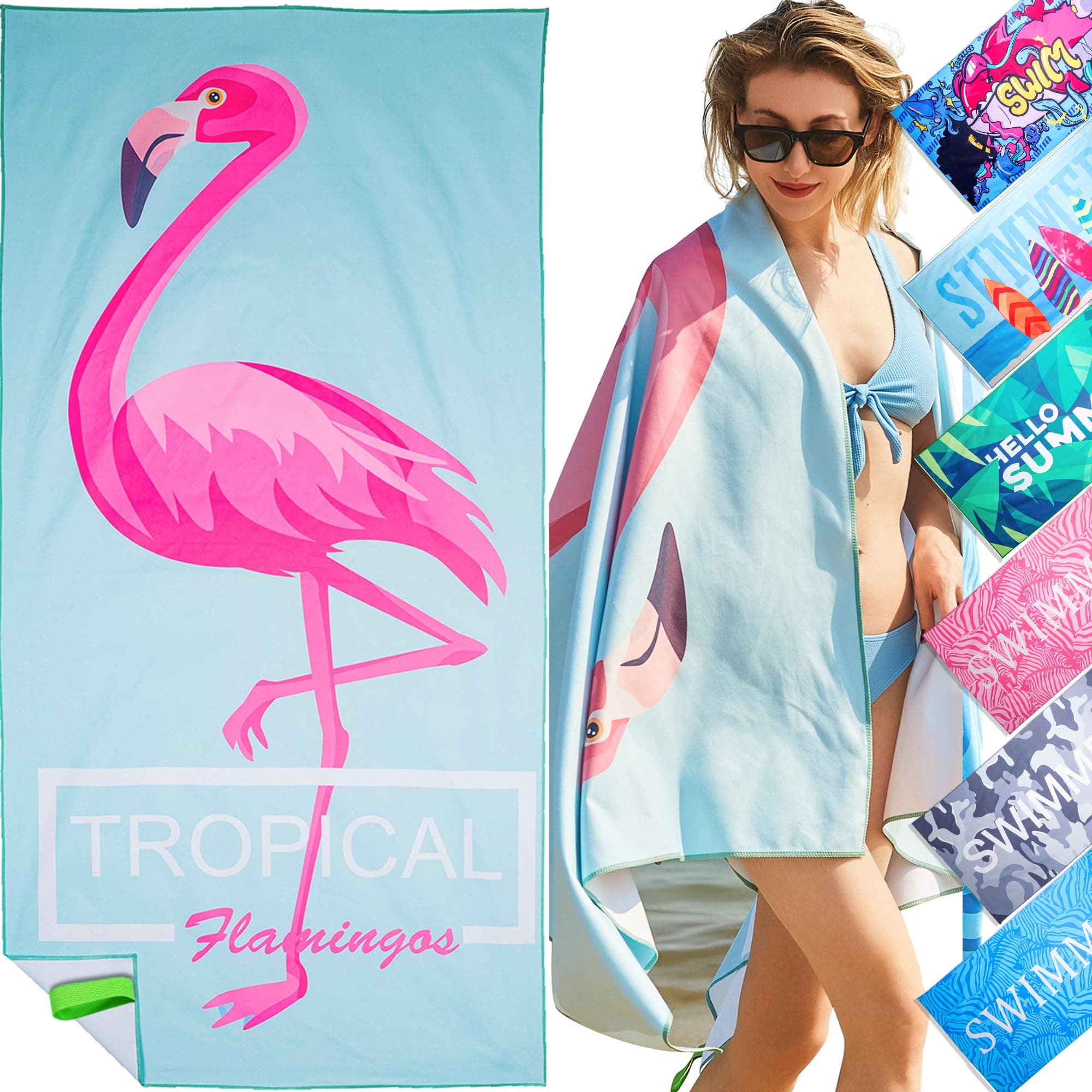LEcylankEr Strandtuch Großes, Mikrofaser Handtuch 180x90, Sandabweisend Schnelltrocknend Mikrofaser Strandtuch Groß, für Strand/Poolside/Strandstühle (Flamingo) 🌴🏖️