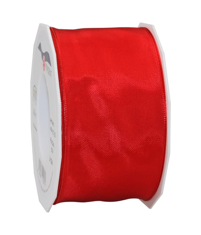 🎁 Präsent Lyon Band mit Drahtkante rot, 25 m Dekoband zum Verzieren & Basteln, 60 mm Breite
