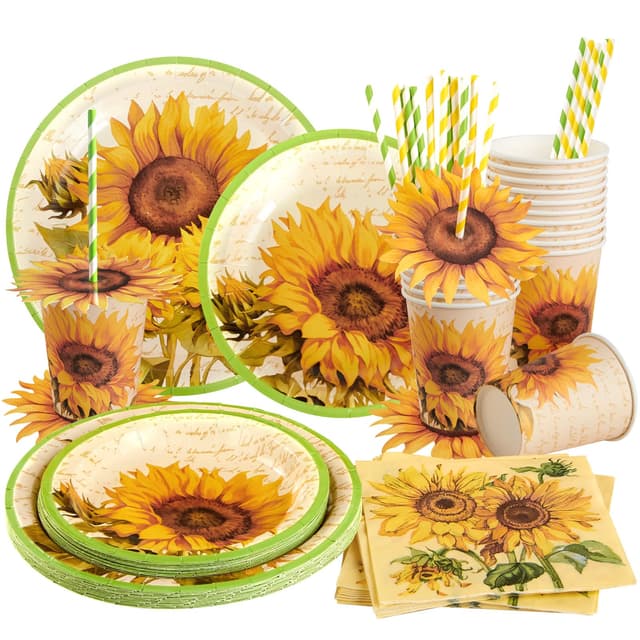 🌻🎉 SUNBEAUTY Sonnenblume Partygeschirr Set - 96 Teile 🎉🌻