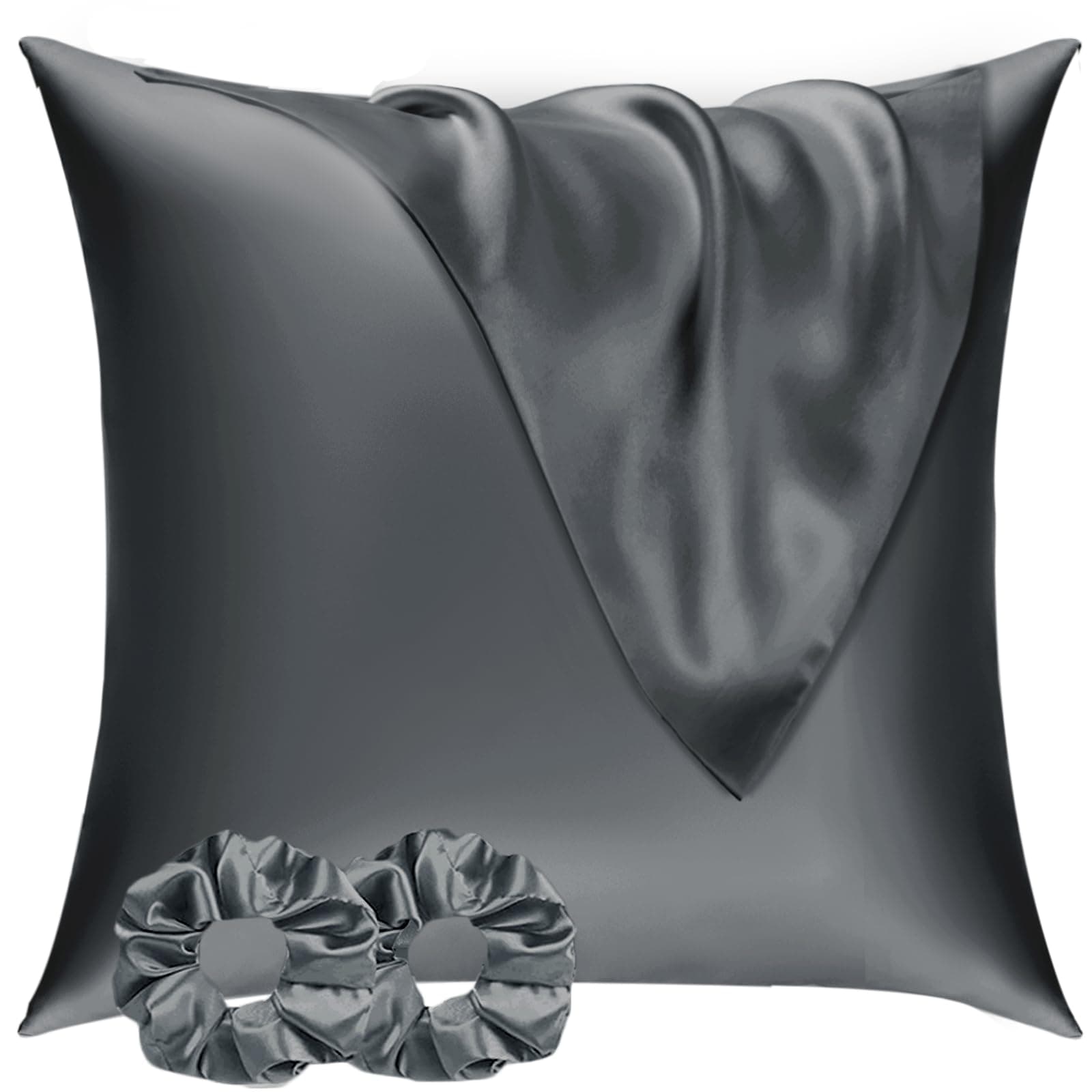 Luxuriöser Satin Kissenbezug 80x80 2er Set & 2 Haargummis