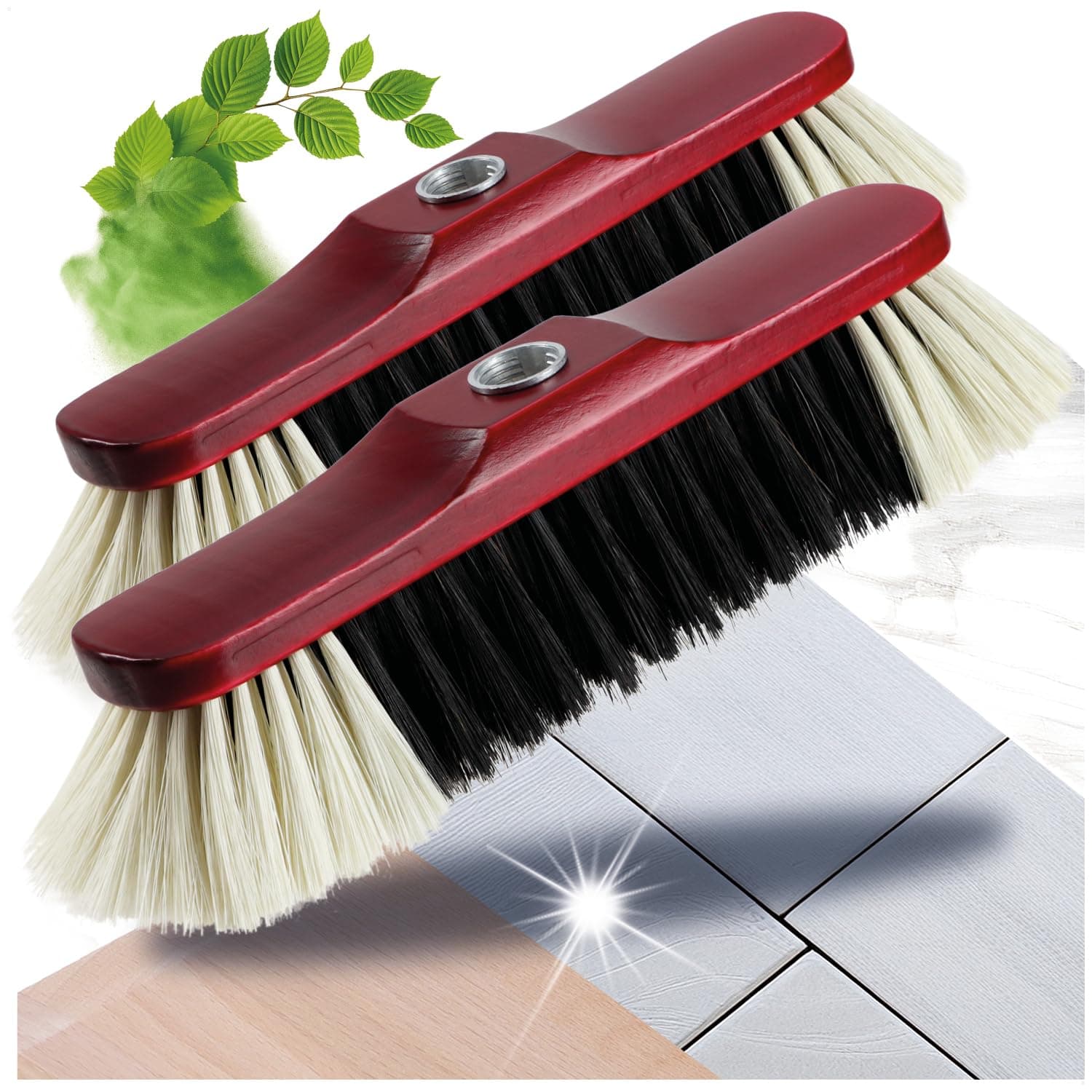 🧹🌟 Super Angebot! com-four® 2X Zimmerbesen ohne Stiel - Rosshaarbesen aus Buchenholz 🌟🧹