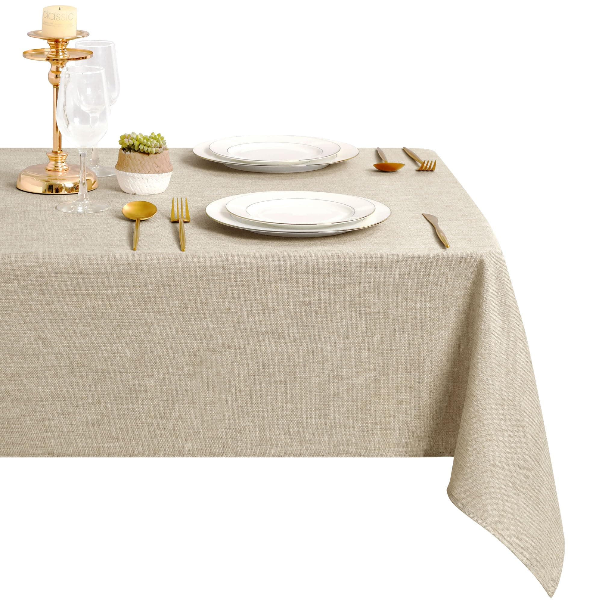 🌟 DWCN Leinen Beige Tischdecke Leinenoptik Abwaschbar Tischwäsche Wasserabweisend Tischtuch für Esszimmer, Garten, Party, Hochzeiten oder Haushalt,135x200cm Leinen Beige 200 x 135 cm (Rechteckig) 🌟
