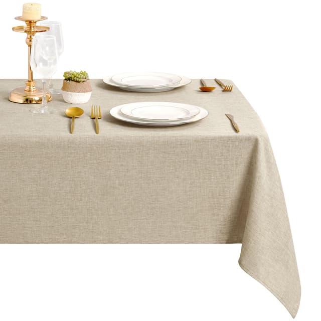 🌟 DWCN Leinen Beige Tischdecke Leinenoptik Abwaschbar Tischwäsche Wasserabweisend Tischtuch für Esszimmer, Garten, Party, Hochzeiten oder Haushalt,135x200cm Leinen Beige 200 x 135 cm (Rechteckig) 🌟