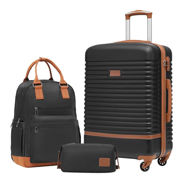 COOLIFE Mittlerer Koffer-Set 3tlg Schwarz/Braun 🧳✈️