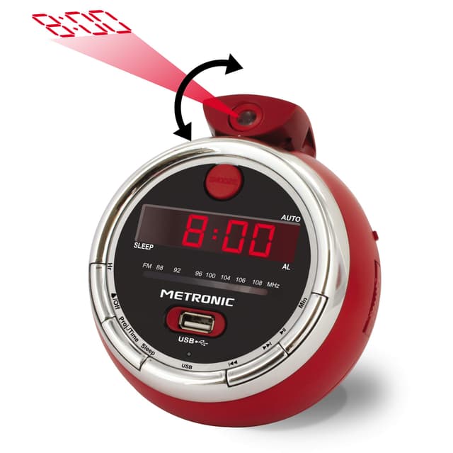 🕰️📻 Metronic 477024 Radiowecker mit Projektion Radio FM Rote Anzeige Cherry 🍒