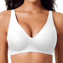 Ganado Damen BH Tiefem V-Ausschnitt Nahtloser BH Ohne Bügel Push Up BHS Bralette Soft Bequem BHS Bügellos Bustier Weiß L 🌸👙