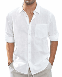 👕 J.VER Leinenhemd Herren Hemd Langarmhemd Regular Fit Strandhemd Baumwolle Business Linen Shirt Sommer Freizeithemd Beach Casual Shirt L Weiß