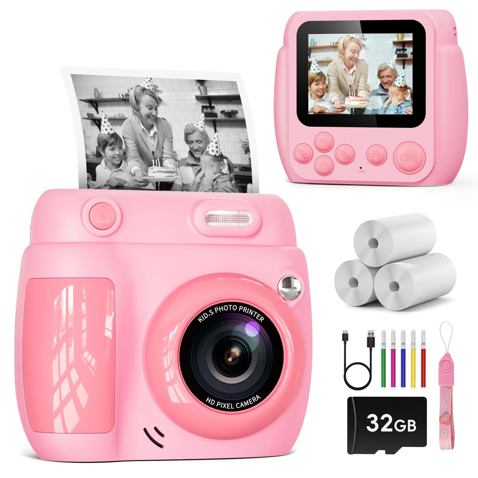 Kinder Sofortbildkamera SET - LETSHAHA 1080P 20MP 2.4 Zoll Bildschirm - Rosa 📸🎁