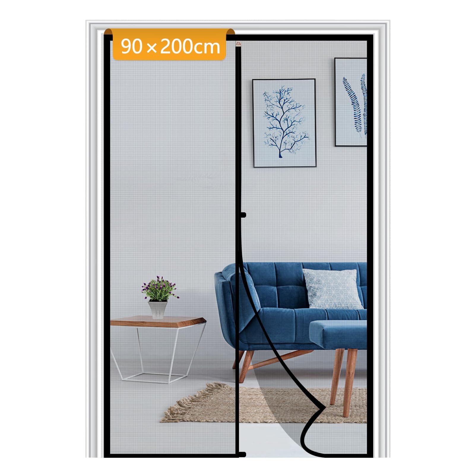 Yotache Fliegengitter Balkontür Magnet 90x200cm Schwarz