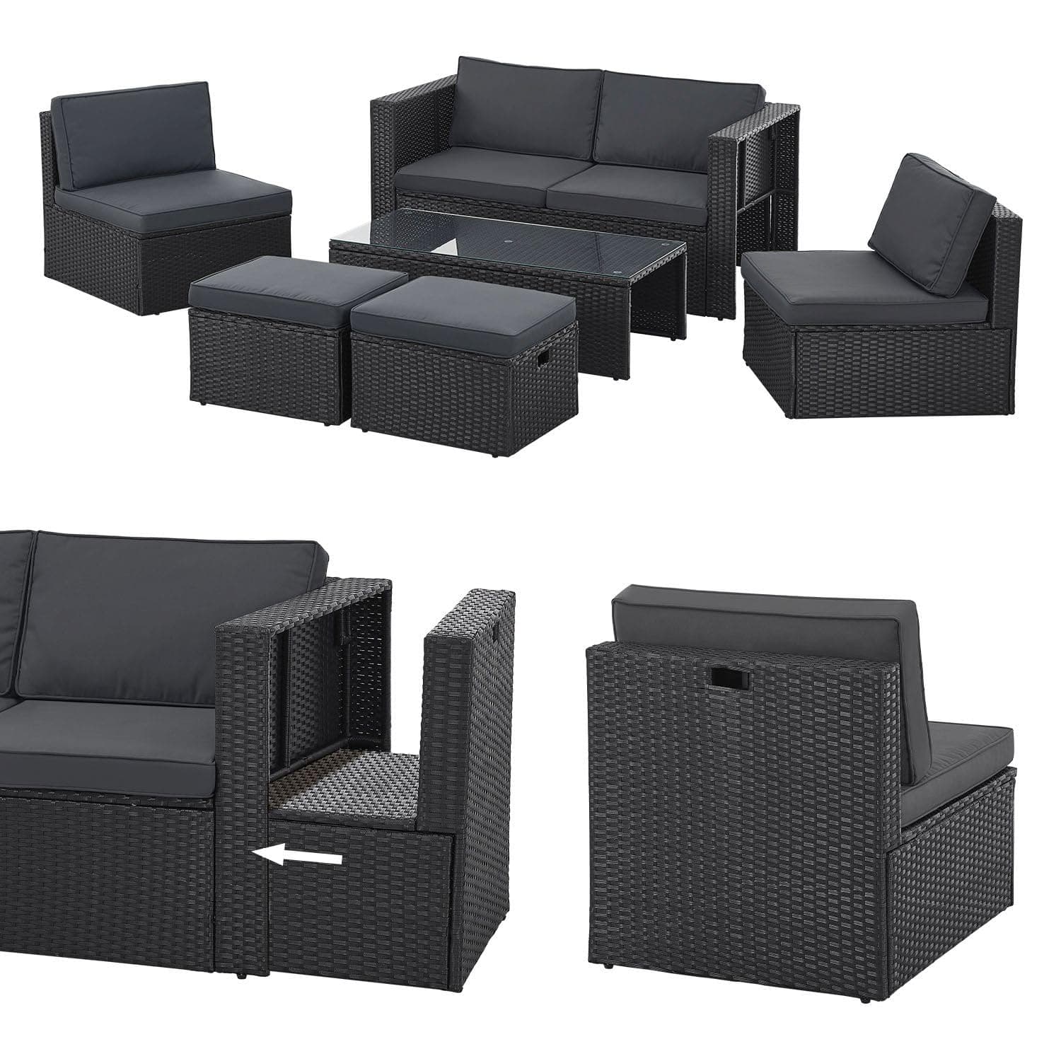 Juskys Polyrattan Gartenmöbel Set Salou - Outdoor Lounge wetterfest 6 Personen - Schwarz 🌿🏡