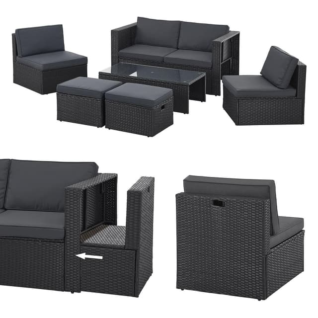 Juskys Polyrattan Gartenmöbel Set Salou - Outdoor Lounge wetterfest 6 Personen - Schwarz 🌿🏡