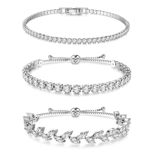 Dochais 3 Stück Tennis Armband Damen Silber Gold Zirkonia Armbänder Diamant Armband Damen Armbänder 💎🌟