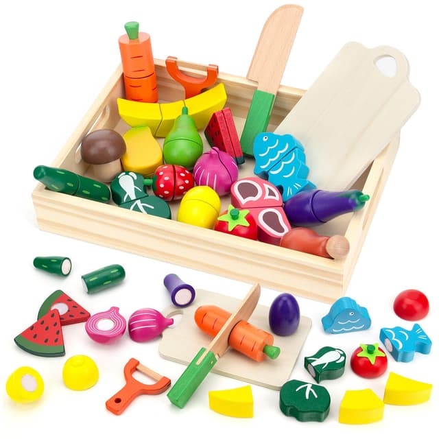 🌟 GoPlacs Kinderküche Spielküche Zubehör aus Holz 🍎🥒🔪