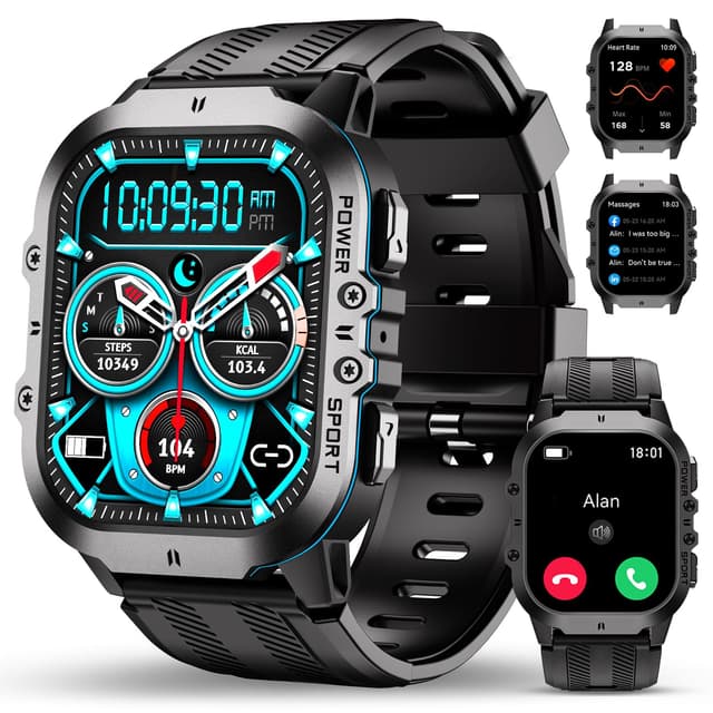 OUKITEL Smartwatch Herren Militär mit Telefonfunktion, 5ATM Wasserdicht Fitnessuhr mit Schlafmonitor, Robust Sportuhr 120+Sportmodi