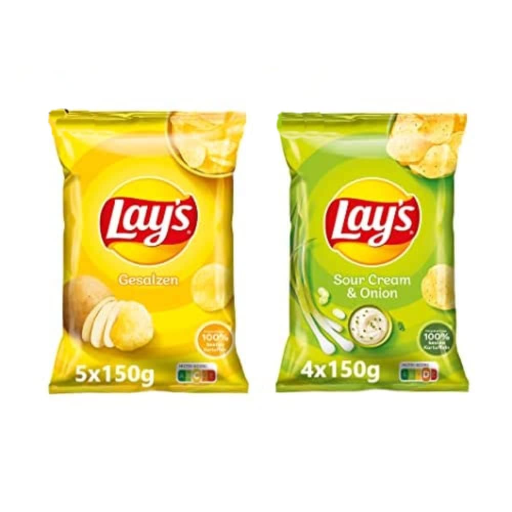 Lay's Partybox Snacks - 5x Gesalzen, 4x Sour Cream & Onion Geschmack (9 x 150 g) 🎉🥔
