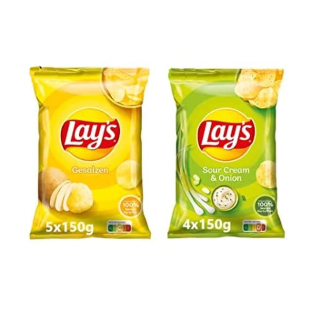 Lay's Partybox Snacks - 5x Gesalzen, 4x Sour Cream & Onion Geschmack (9 x 150 g) 🎉🥔