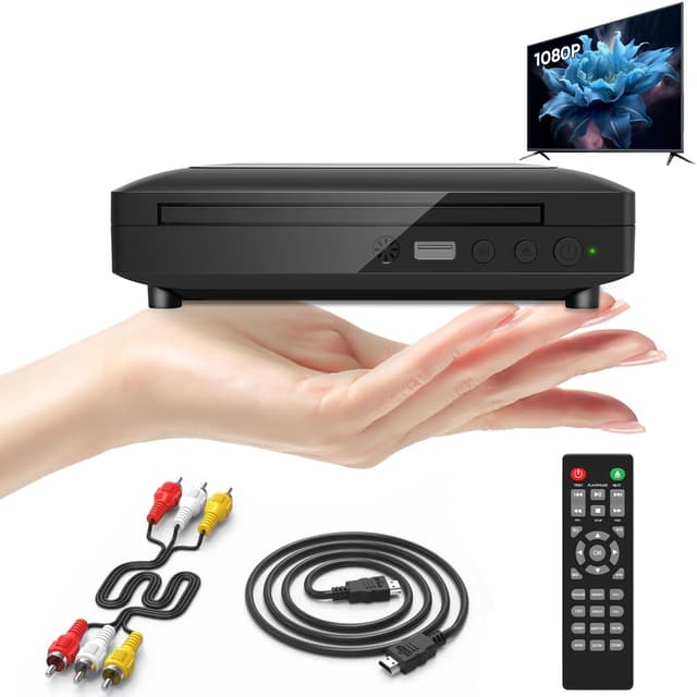 Mini DVD Player Tragbar Für Fernseher Mit HDMI/RCA Kabel, HD 1080P CD Player Für TV, Alle Region, Breakpoint Speicher, Eingebaute Pal/Ntsc, USB 2.0 Schwarz 📀📺