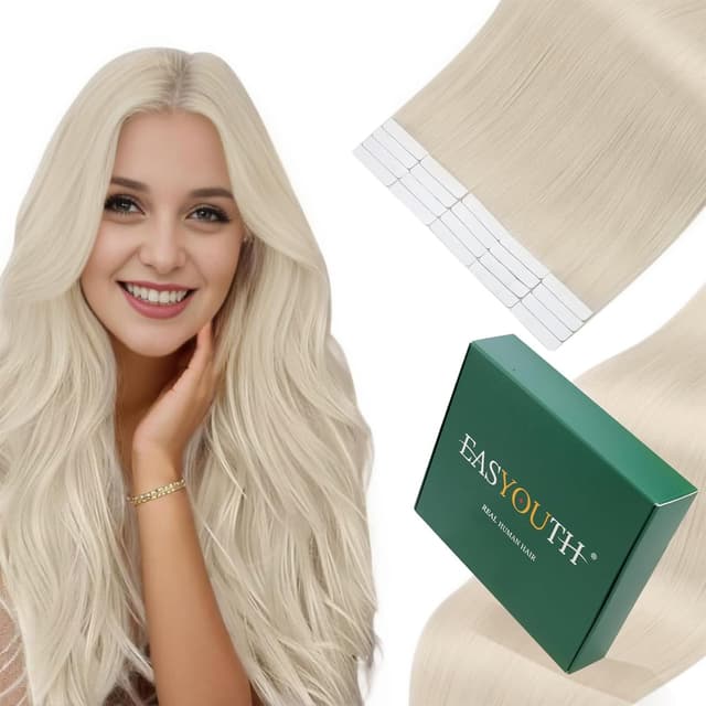 🌟 Easyouth Echthaar Extensions Tape Blond Skin Weft Extensions 🌸 Echthaar Tape Platinblond Invisible Tape in Extensions Echthaar Remy Menschenhaar Natürlich 50 cm #1000 50g 20pcs 1-1 #1000 50 cm
