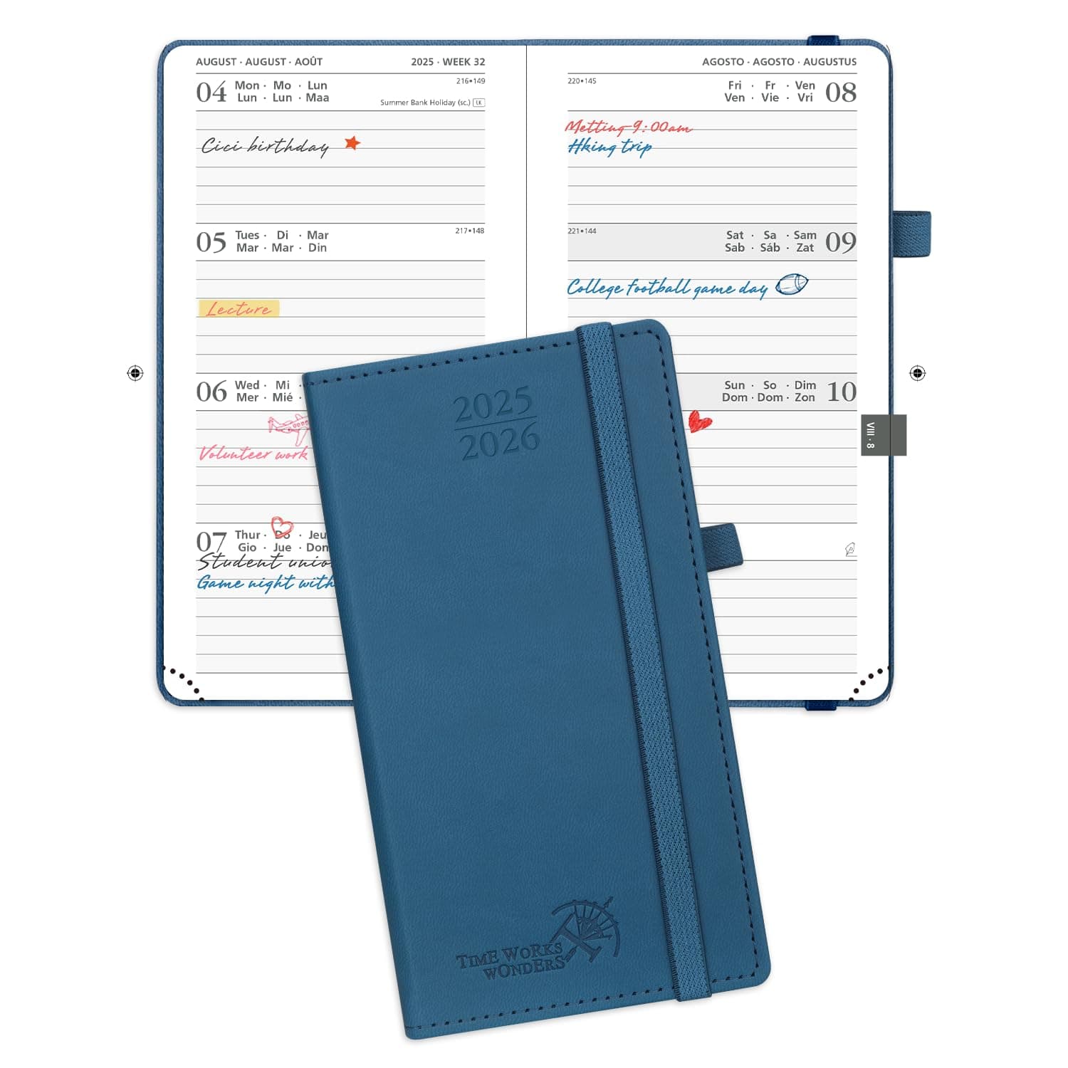 🌟 POPRUN Taschenkalender 2025 2026 Klein 16,5 x 9 cm - Marineblau 📘