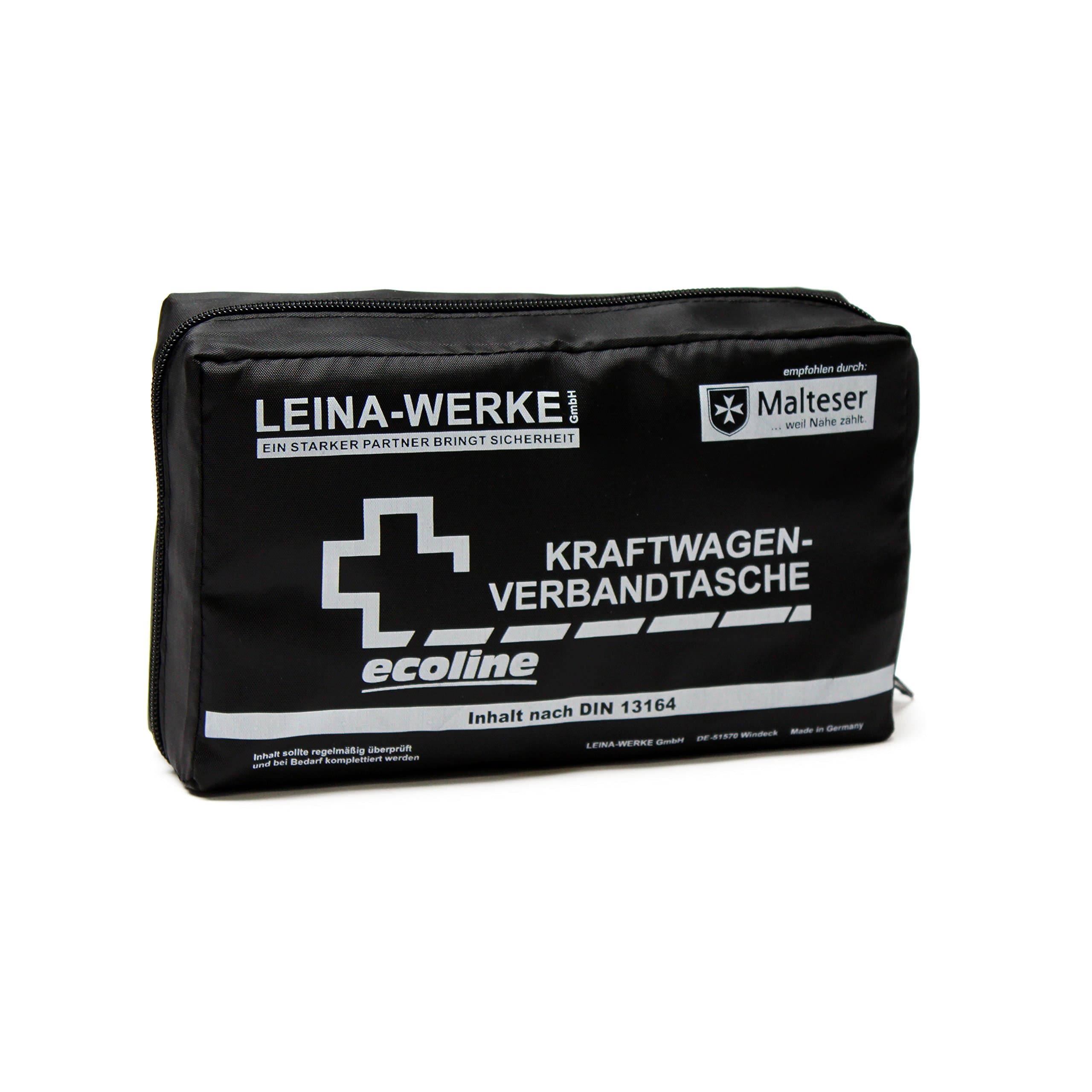 🚗 Leina Werke 11038 KFZ-Verbandtasche Compact Ecoline mit Klett, Schwarz/Weiß, White print - Spezialangebot!