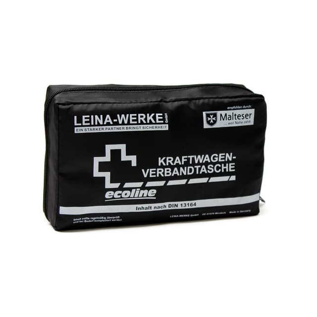 🚗 Leina Werke 11038 KFZ-Verbandtasche Compact Ecoline mit Klett, Schwarz/Weiß, White print - Spezialangebot!