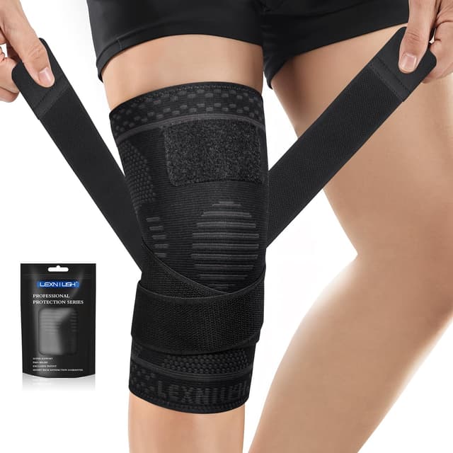 Lexniush Kniebandage für Damen Männer, Kompression Kniestütze mit Riemen 🏋️‍♂️