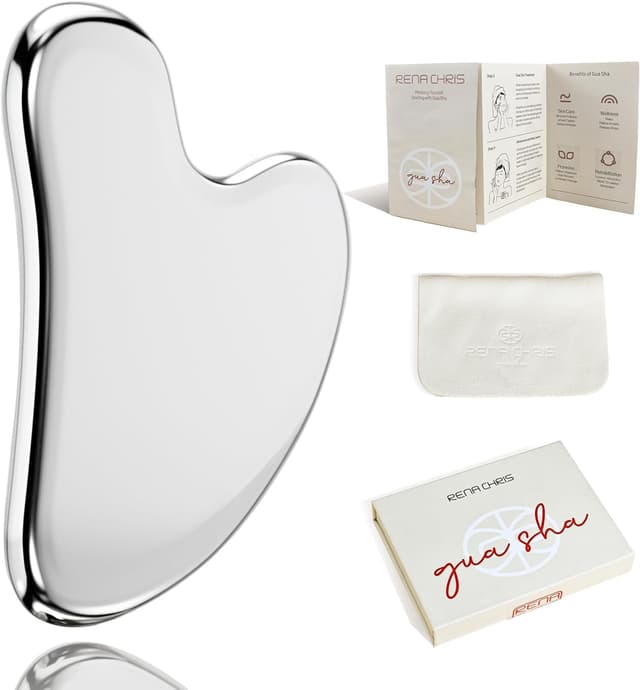 🌟 Rena Chris Edelstahl Gua Sha Stein 🌿 Guasha Stein für Kieferlinien-Straffung und Reduzierung von Gesichtsschwellungen 🌸 Hautpflege-Geschenk – Silber