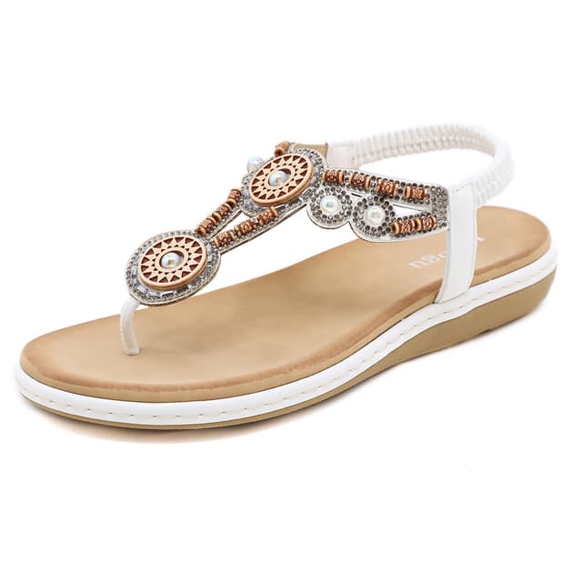ZOEASHLEY Sandalen Damen Sommer Flache Zehentrenner Sandaletten Bohemian Flip Flops 38 EU Weiß07 🌞👡