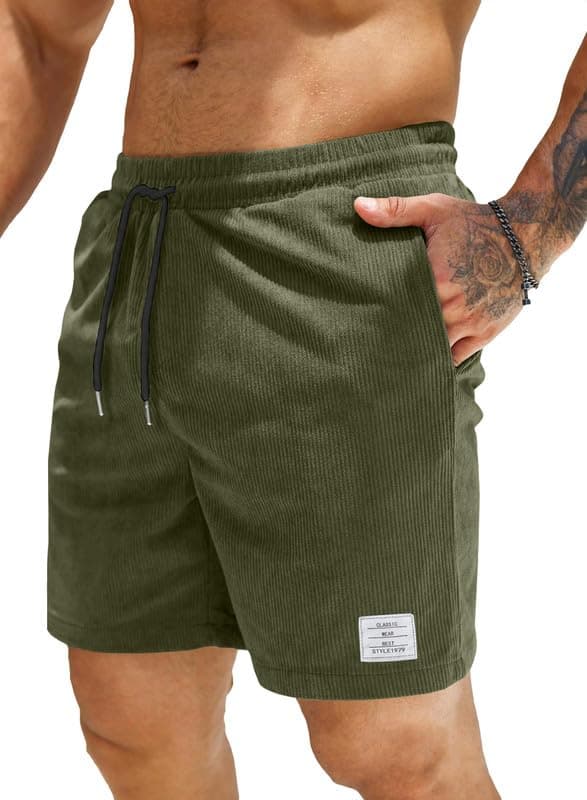 JMIERR Corduroy Shorts Herren Sommer Freizeit Leinen Stretch Baumwolle Elastische Taille mit Taschen L A Grün 🌞👖