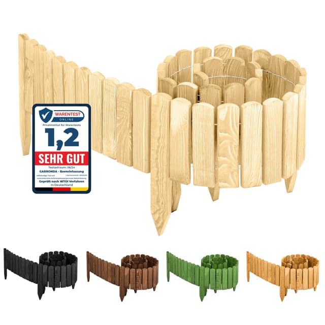 🌿 Garronda Beeteinfassung Holz Rollzaun Holzzaun 200 x 20 cm - Flexibler Rollborder Rasenkante Palisade Gartenzaun Umzäunung