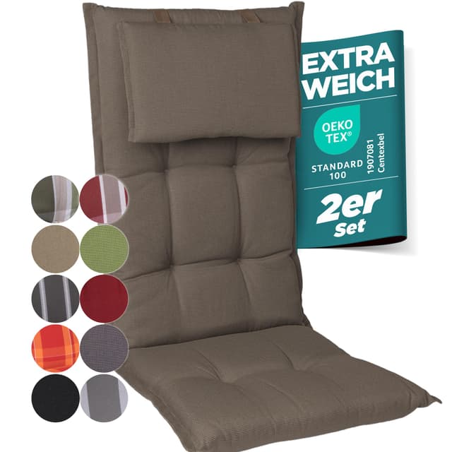 Gardisun Gartenstuhlauflagen Hochlehner mit Kopfteil - 2er Set Taupe