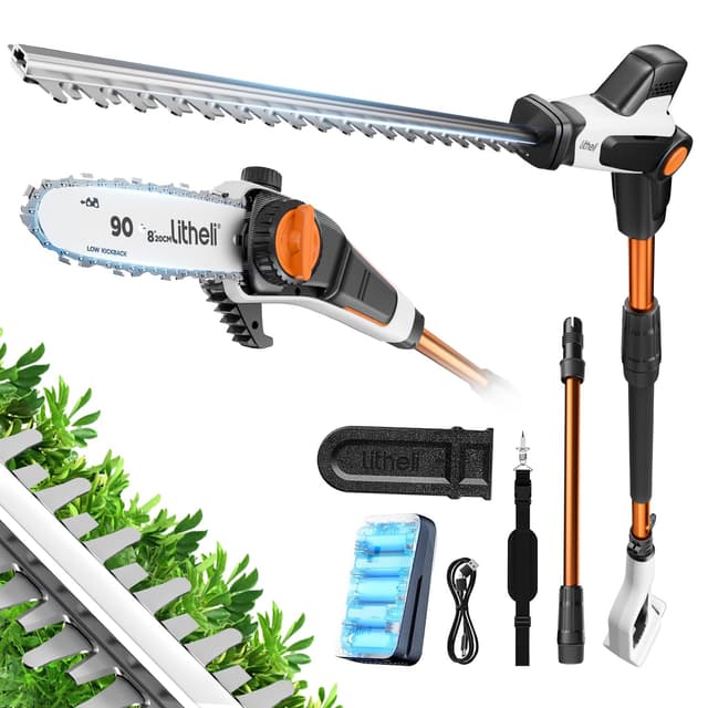 Litheli 20V 2-in-1 Akku Teleskop Heckenschere & Hochentaster - 47 cm Stabheckenschere