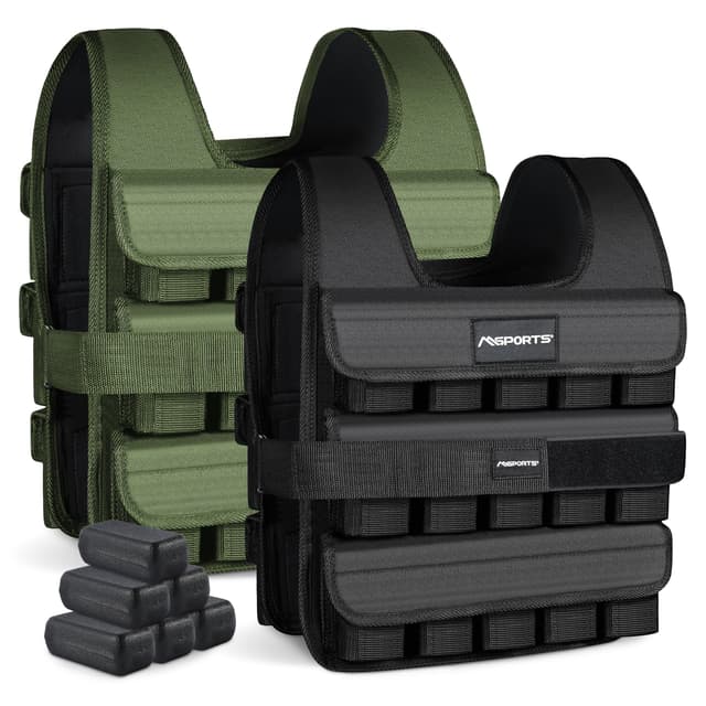 MSPORTS Gewichtsweste Premium Verstellbar von 5 kg - 30 kg Weight Vest | Laufweste Damen Herren | Fitness Trainingsweste Krafttraining 30 kg Schwarz