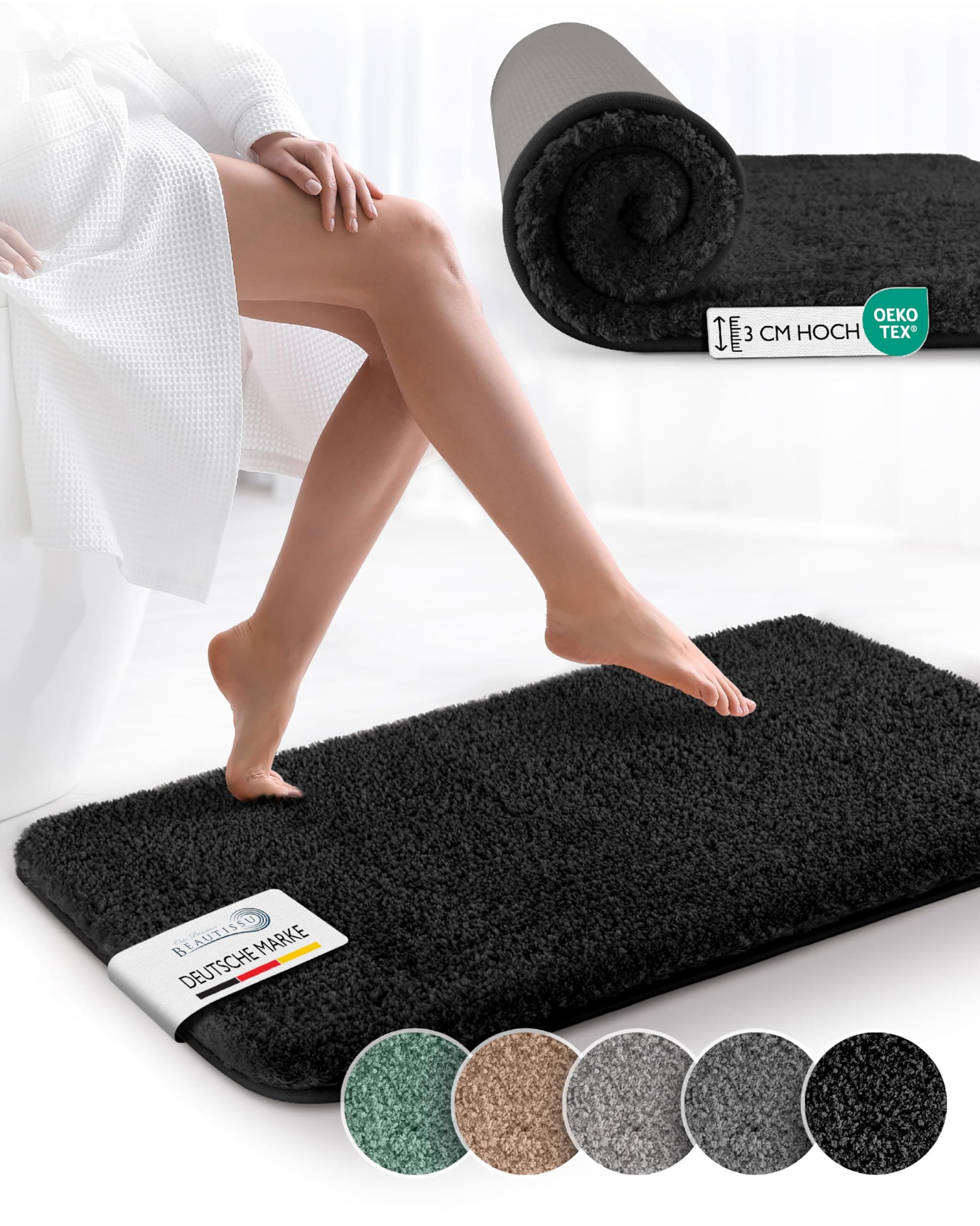 🛁 Beautissu Badematte rutschfest 100x60 cm – Duschvorleger Hochflor Badteppich
