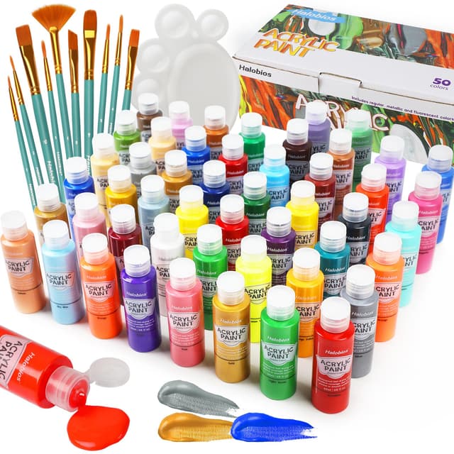 Halobios Acrylfarben-Set mit Pinsel und Palette – 50×60 ml hochwertige ungiftige Acrylfarbe 🎨