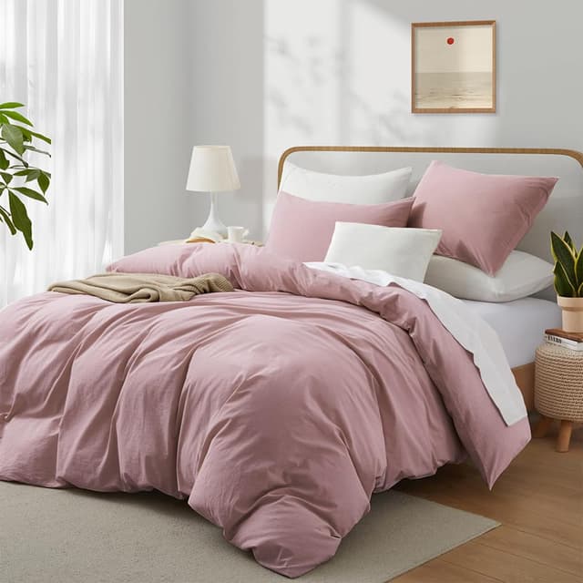Boqingzhu Baumwolle Bettwäsche 135x200cm Rosa Altrosa Pink Einfarbig Uni Ästhetik Einzelbett Weich Renforce Baumwollbettwäsche Bettbezug 135x200cm