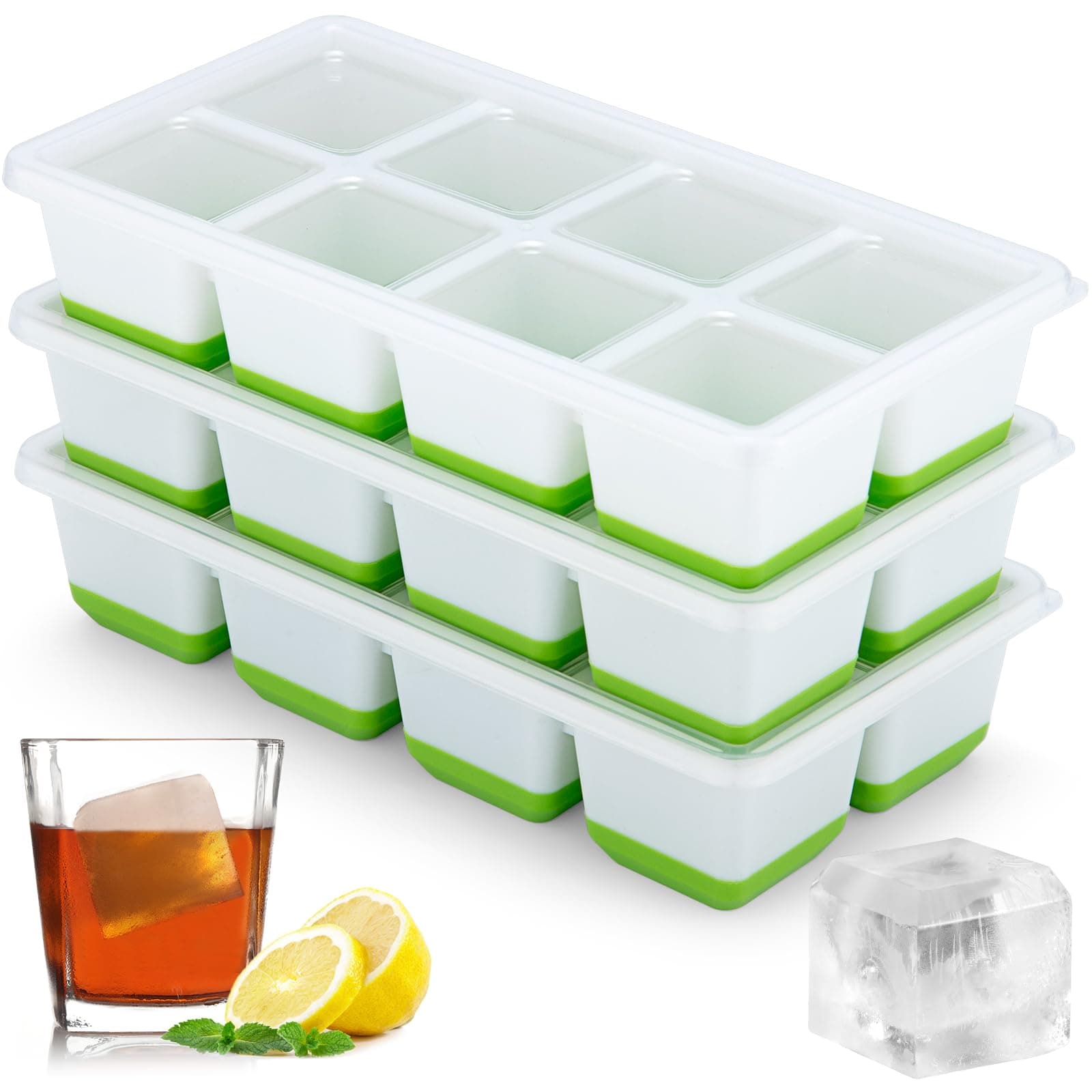 Sinnsally Eiswürfelform Silikon,3er-Pack Eiswürfelformen & Eiswürfelschalen,Eiswürfeln mit Deckel,Eiswürfelform Kugel,Eiskugelform,Eiswürfelbehälter,Silikonform Eiswürfel Form,Ice Cube Tray (Grün) | Deal des Sommers ☀️