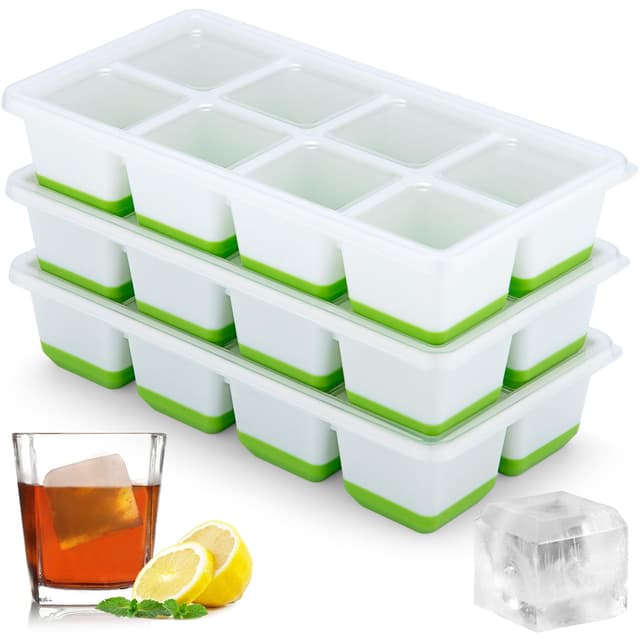 Sinnsally Eiswürfelform Silikon,3er-Pack Eiswürfelformen & Eiswürfelschalen,Eiswürfeln mit Deckel,Eiswürfelform Kugel,Eiskugelform,Eiswürfelbehälter,Silikonform Eiswürfel Form,Ice Cube Tray (Grün) | Deal des Sommers ☀️