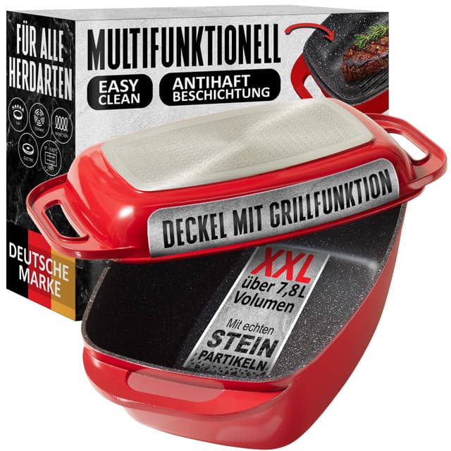 STONELINE Aluguss Bräter mit Deckel 43x26 cm, 8,4 L Bräter Induktion Backofengeeignet 🔥