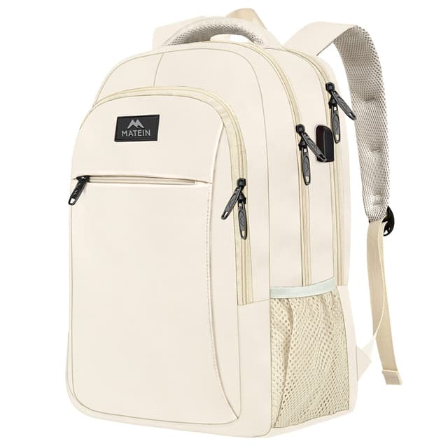 🎒 MATEIN Laptop Rucksack Damen 15,6 Zoll Notebook Arbeitsrucksack Elegant mit USB Ladeanschluss und Laptopfach Schulrucksack Herren Reisen Business, Beige 15,6 Zoll Beige