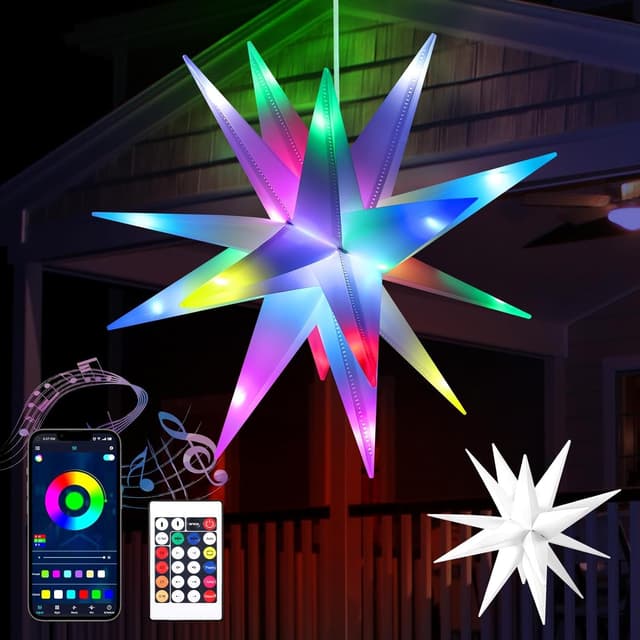 🌟 Festlicher 3D LED Leuchtstern Garten mit Fernbedienung - Weiß LED Adventsstern