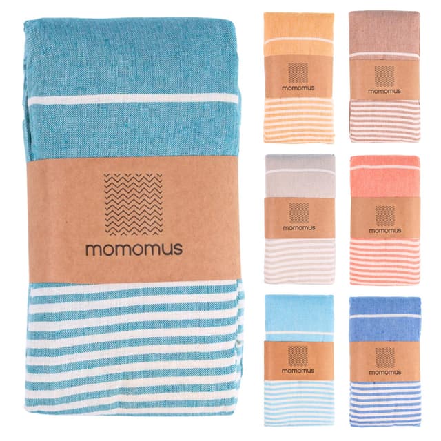 MOMOMUS Fouta XXL mit Fransen 🏖️ Großes Strandtuch 200x200 aus Baumwolle Seegrün