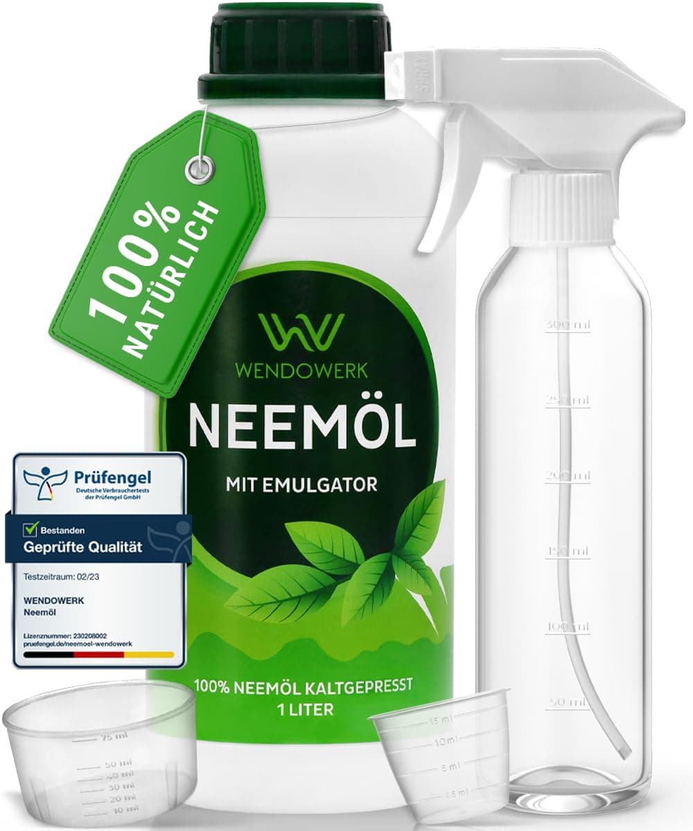 🌿 WENDOWERK® Neemöl [1000ml] - Inkl. Sprühflasche und Messbecher - Natürliche Pflanzenpflege 🌱