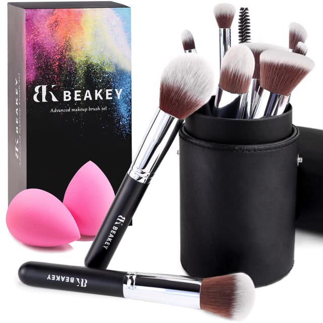 BEAKEY Makeup Pinsel Set mit Schwamm und Reinigungsei (10+2pcs) 🖌️🎁