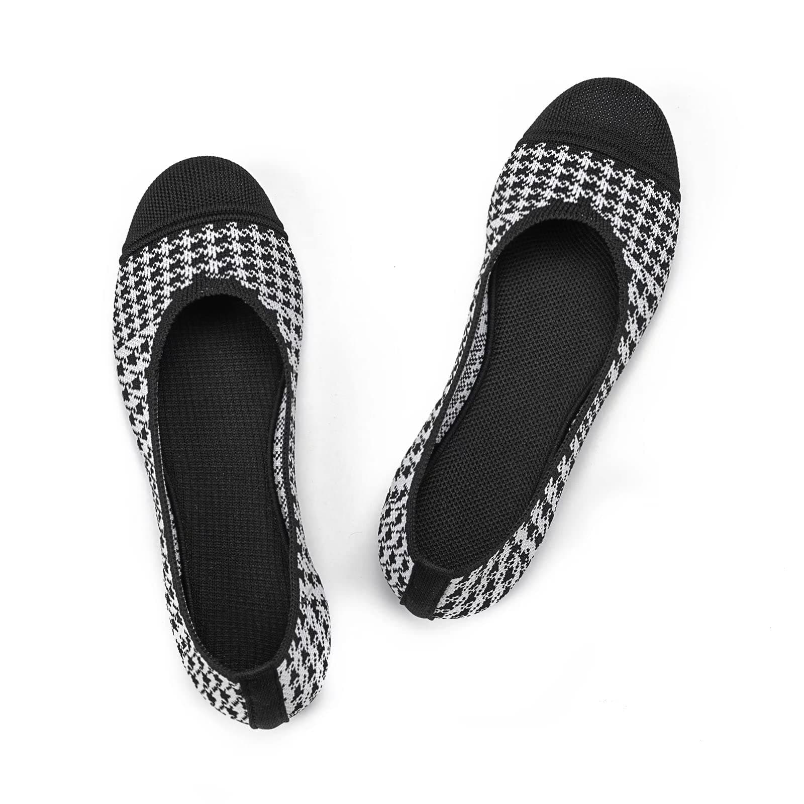 Frank Mully Damen Ballerinas Slip On Knit Kleid Schuhe Pumps Schuhe Runde Zehe 42 EU 010 Schwarz und Weiß 🥿🖤⚪️