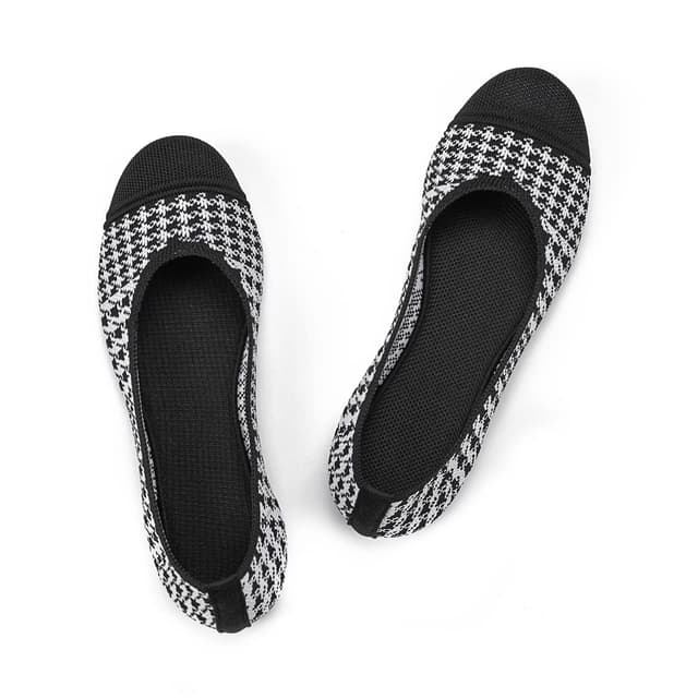 Frank Mully Damen Ballerinas Slip On Knit Kleid Schuhe Pumps Schuhe Runde Zehe 42 EU 010 Schwarz und Weiß 🥿🖤⚪️