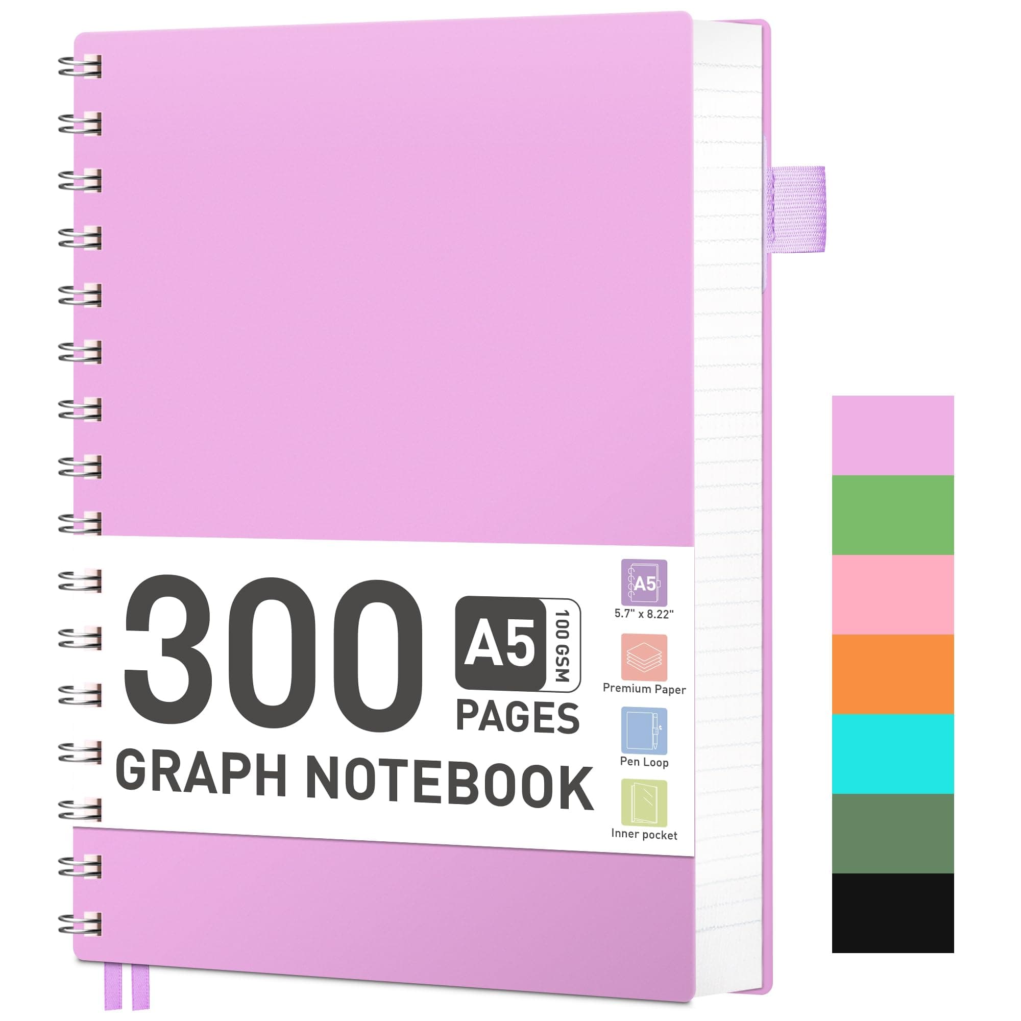 RETTCY Notizblock A5 Kariert, Spiralblock Notizbuch 100gsm mit 300 Seiten/150 Blatt - Lila A5 📘🖊️